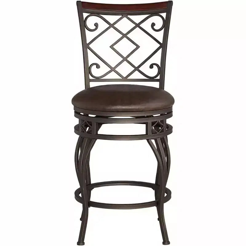 Tabouret de bar pivotant en bronze, hauteur comptoir 65 cm, coussin traditionnel en similicuir avec dossier et repose-pieds