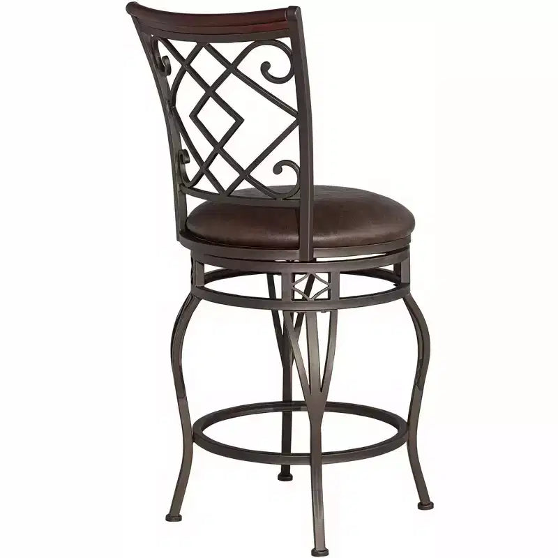 Tabouret de bar pivotant en bronze, hauteur comptoir 65 cm, coussin traditionnel en similicuir avec dossier et repose-pieds