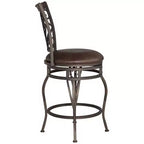 Tabouret de bar pivotant en bronze, hauteur comptoir 65 cm, coussin traditionnel en similicuir avec dossier et repose-pieds