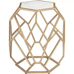 Coast to Coast Accents Modern Gold Metal Hexagon Accent Table 20 1/2 Real White Marble Tabletop for Living Room Bedroom Bedside