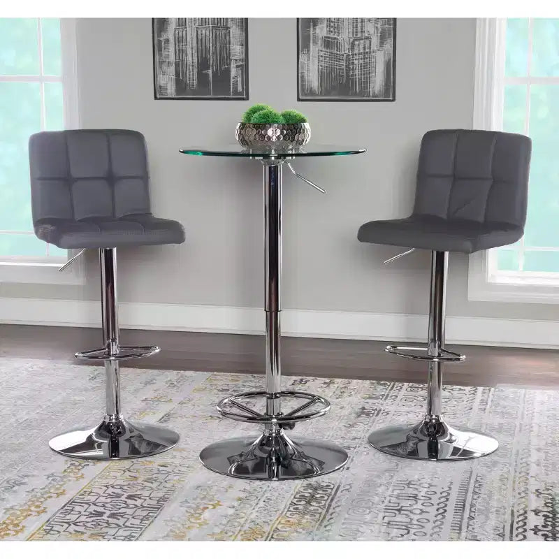 Tabouret de bar pivotant réglable en hauteur avec assise en similicuir et piétement chromé