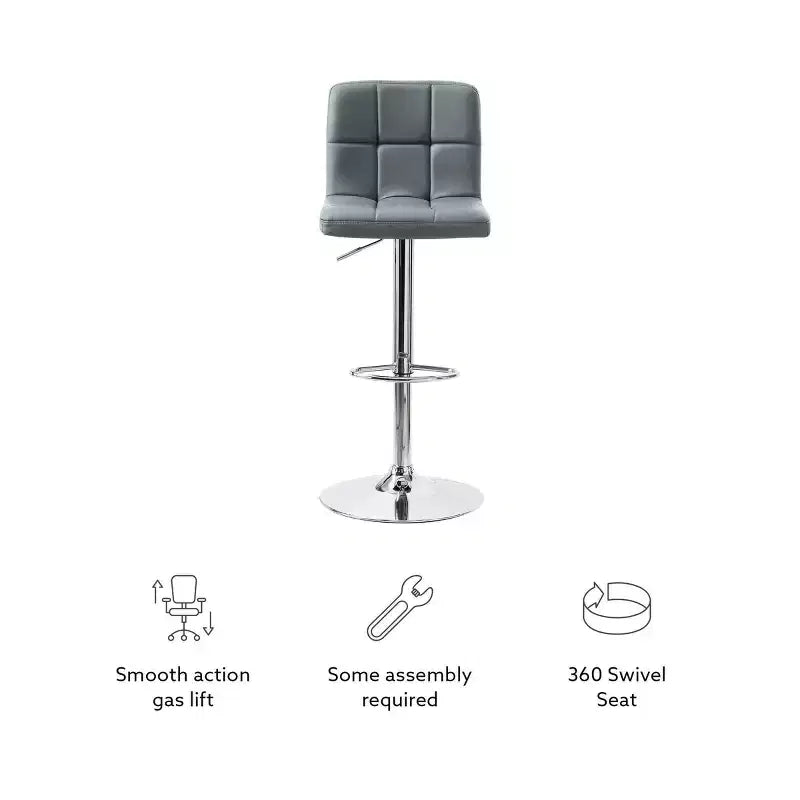 Tabouret de bar pivotant réglable en hauteur avec assise en similicuir et piétement chromé