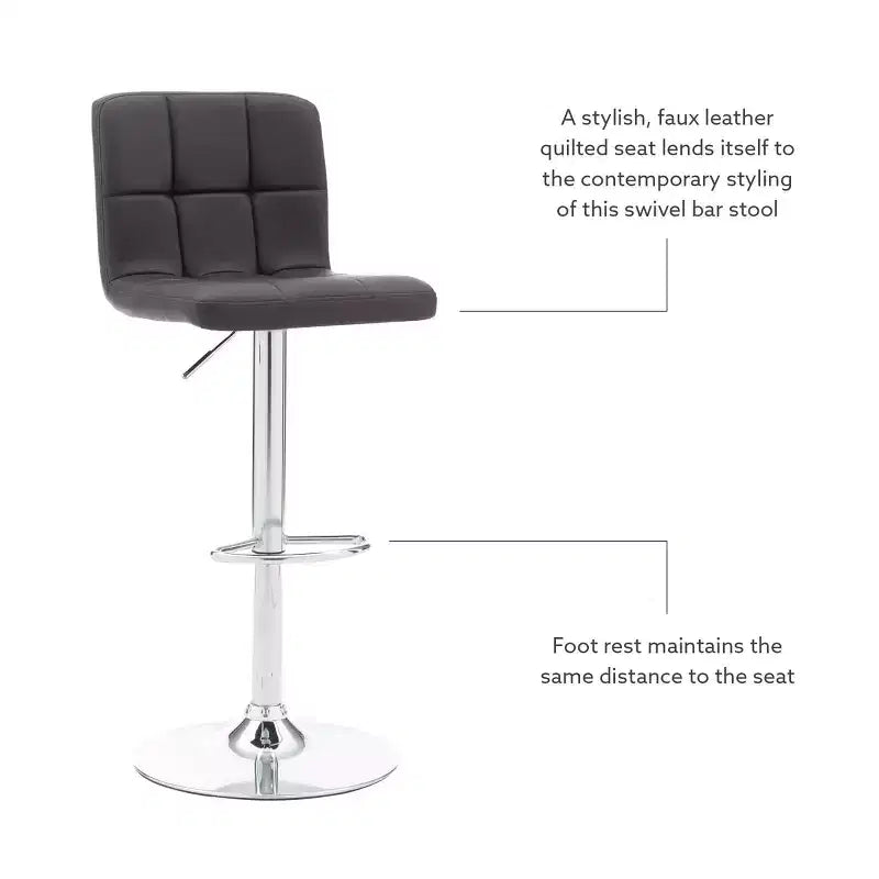 Tabouret de bar pivotant réglable en hauteur avec assise en similicuir et piétement chromé