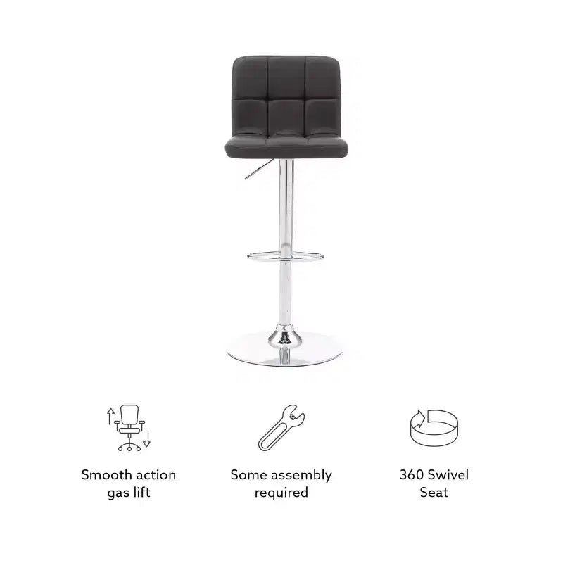 Tabouret de bar pivotant réglable en hauteur avec assise en similicuir et piétement chromé