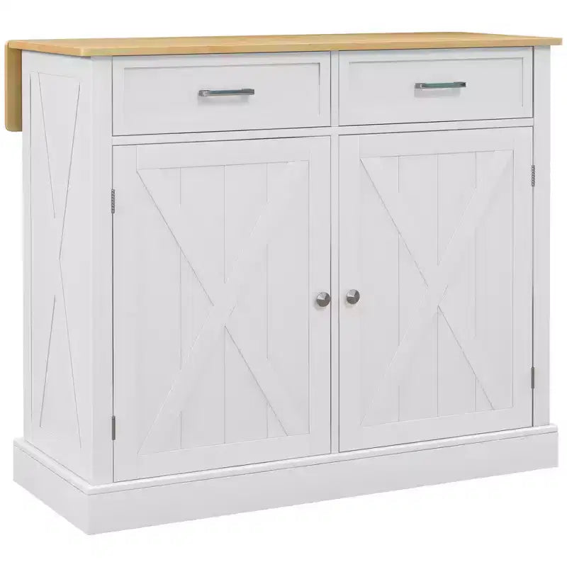 Îlot de cuisine roulant avec bar de petit-déjeuner en bois à abattant, chariot de cuisine de ferme avec 2 tiroirs, étagères réglables pour salle à manger